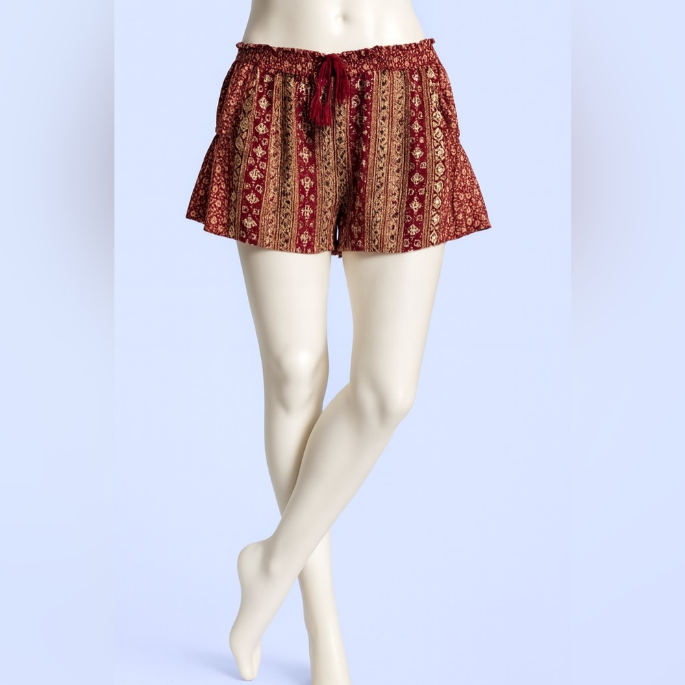 Bohemian Red Patterned Women Shorts
